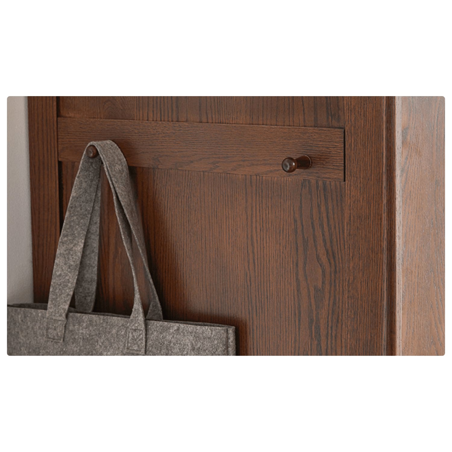 Sleek Brown Oak Wardrobe with Durable Tung Wood and Metal Accents hym-481