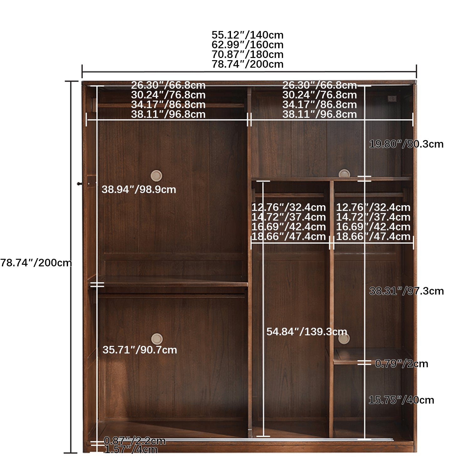 Sleek Brown Oak Wardrobe with Durable Tung Wood and Metal Accents hym-481