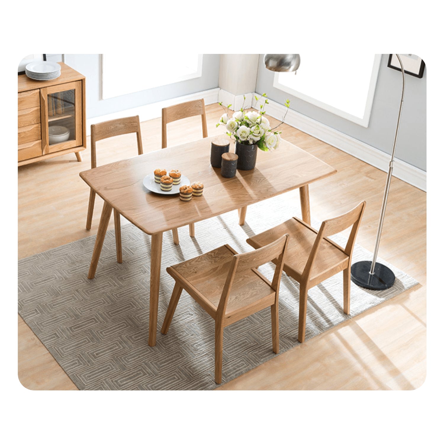 Minimalistic Rectangular Oak Wood Dining Table for 6 People 4 Legs hym-482