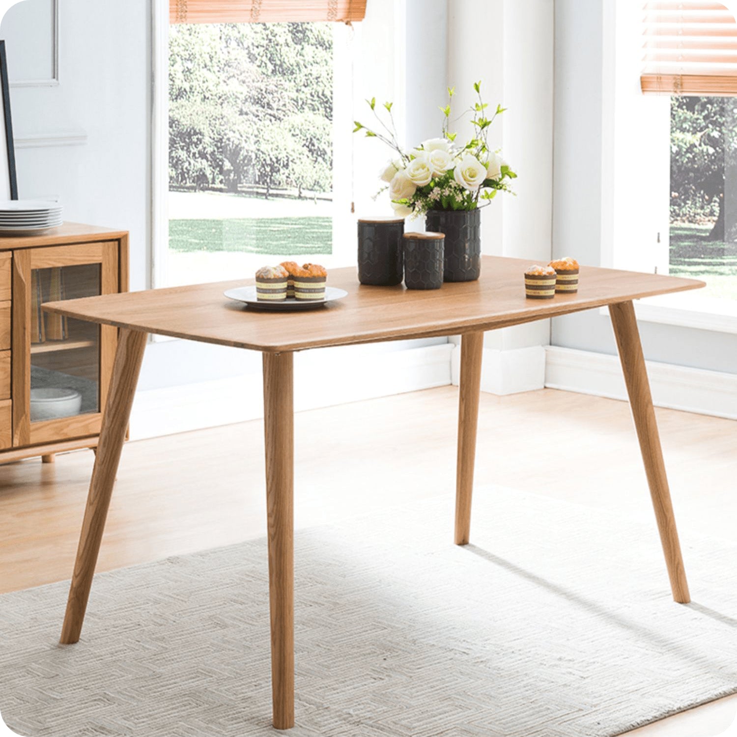 Minimalistic Rectangular Oak Wood Dining Table for 6 People 4 Legs hym-482