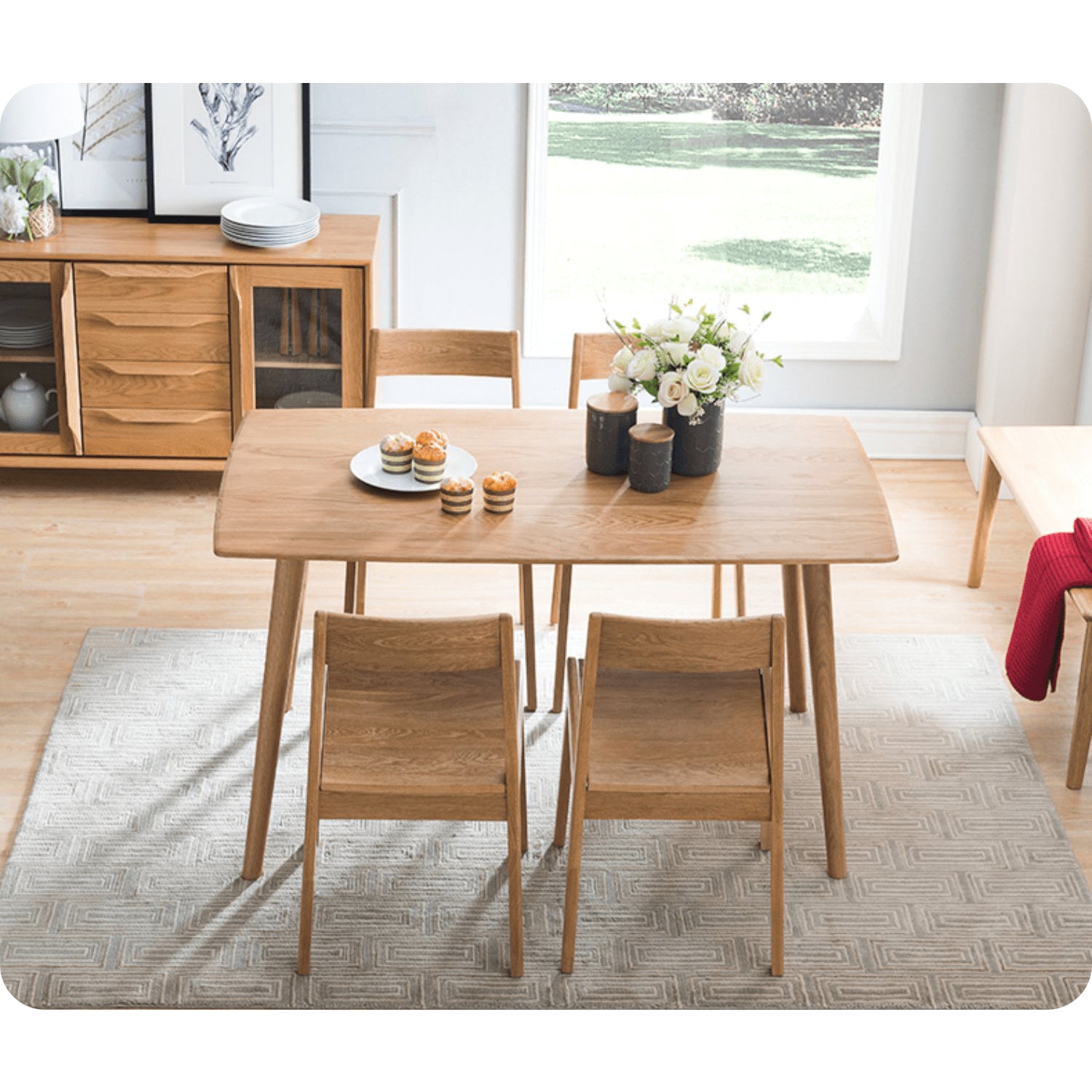 Minimalistic Rectangular Oak Wood Dining Table for 6 People 4 Legs hym-482