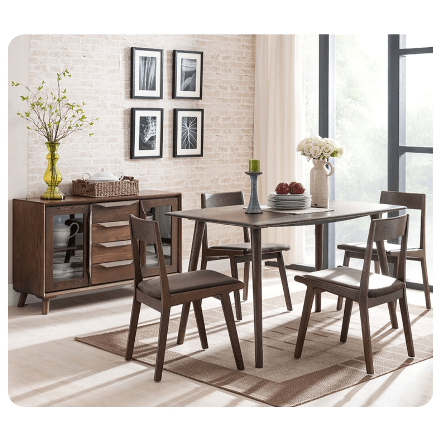 Minimalistic Rectangular Oak Wood Dining Table for 6 People 4 Legs hym-482