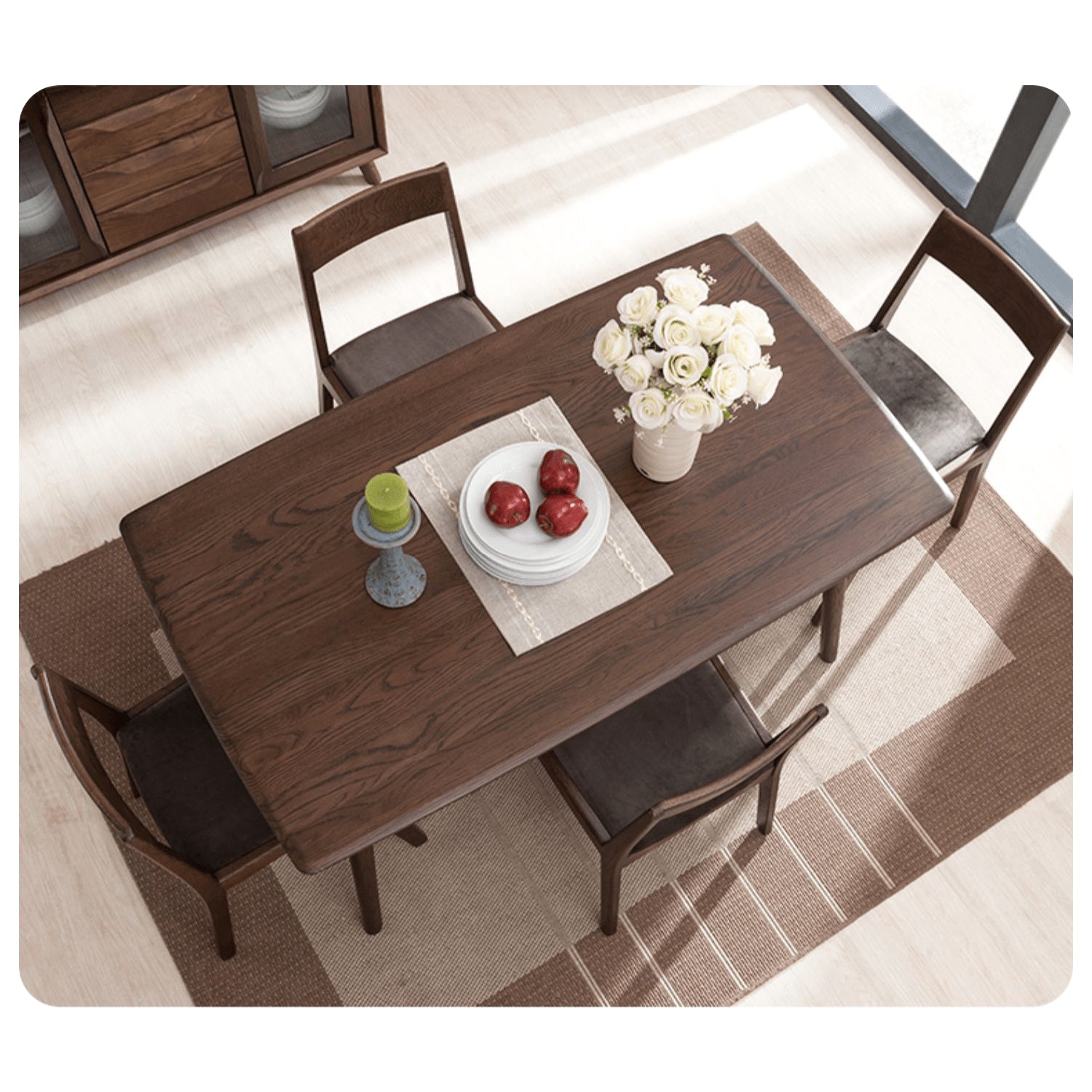 Minimalistic Rectangular Oak Wood Dining Table for 6 People 4 Legs hym-482