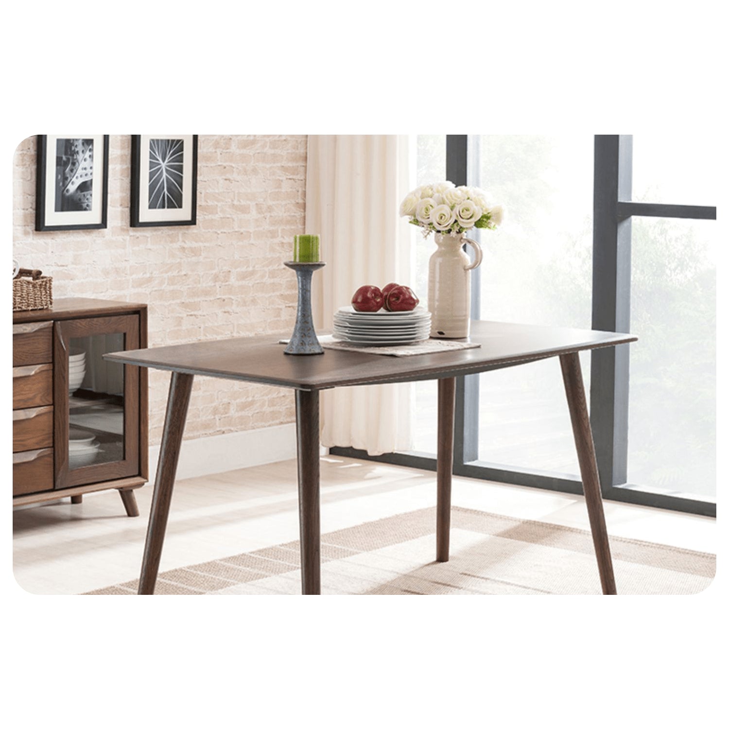 Minimalistic Rectangular Oak Wood Dining Table for 6 People 4 Legs hym-482