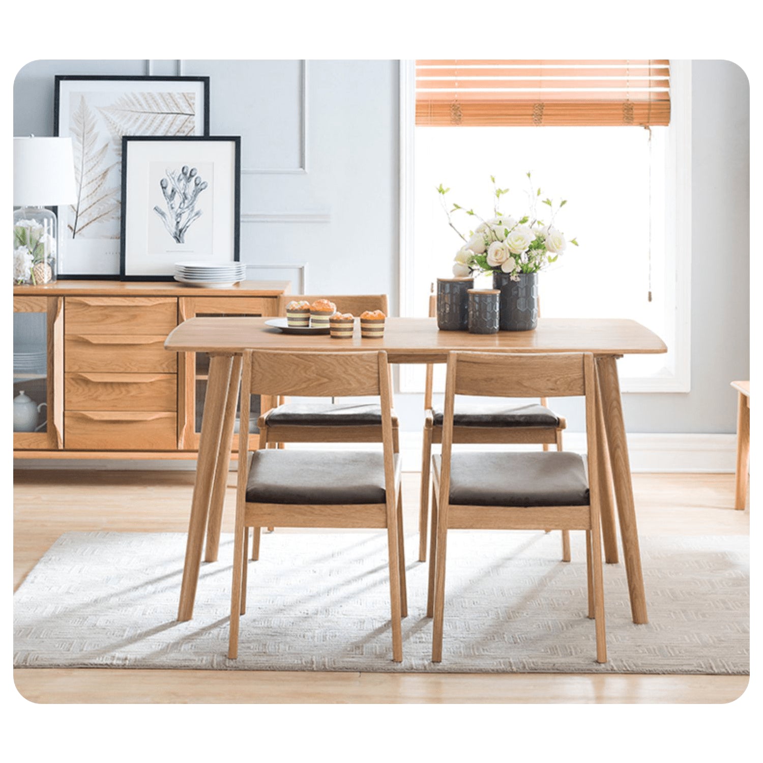 Minimalistic Rectangular Oak Wood Dining Table for 6 People 4 Legs hym-482