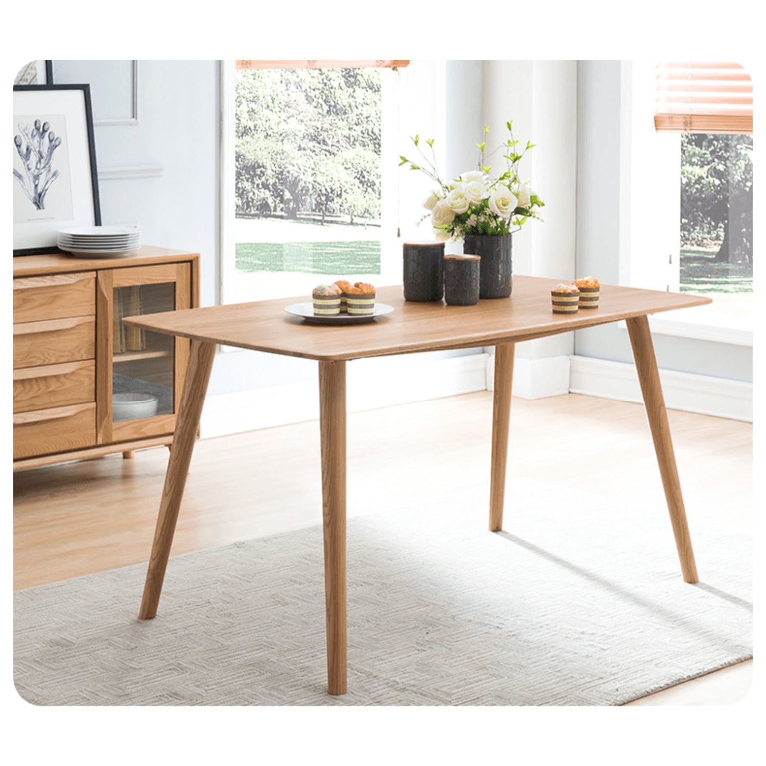 Minimalistic Rectangular Oak Wood Dining Table for 6 People 4 Legs hym-482