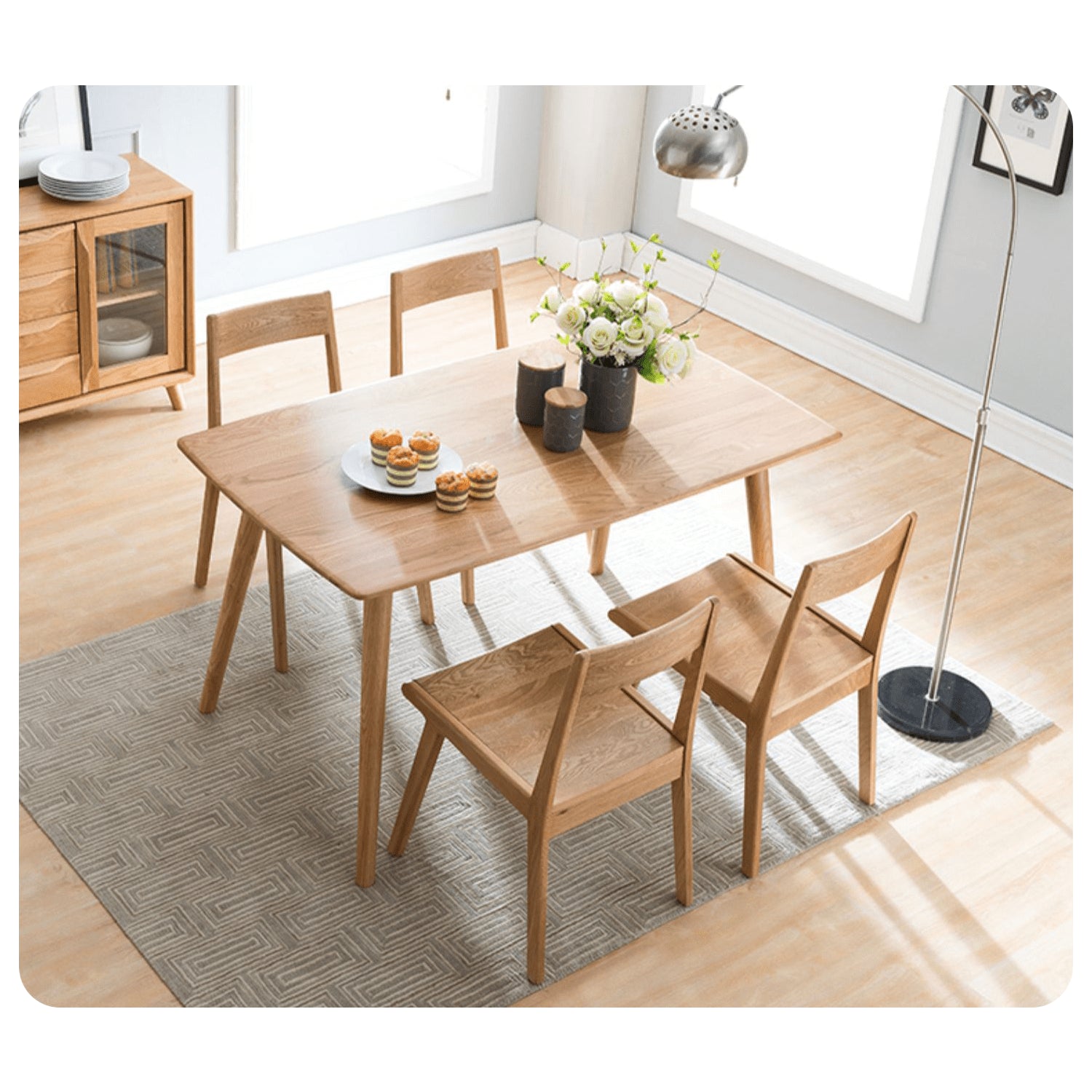 Minimalistic Rectangular Oak Wood Dining Table for 6 People 4 Legs hym-482