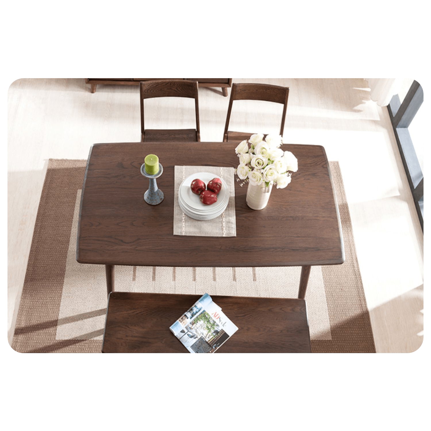 Minimalistic Rectangular Oak Wood Dining Table for 6 People 4 Legs hym-482