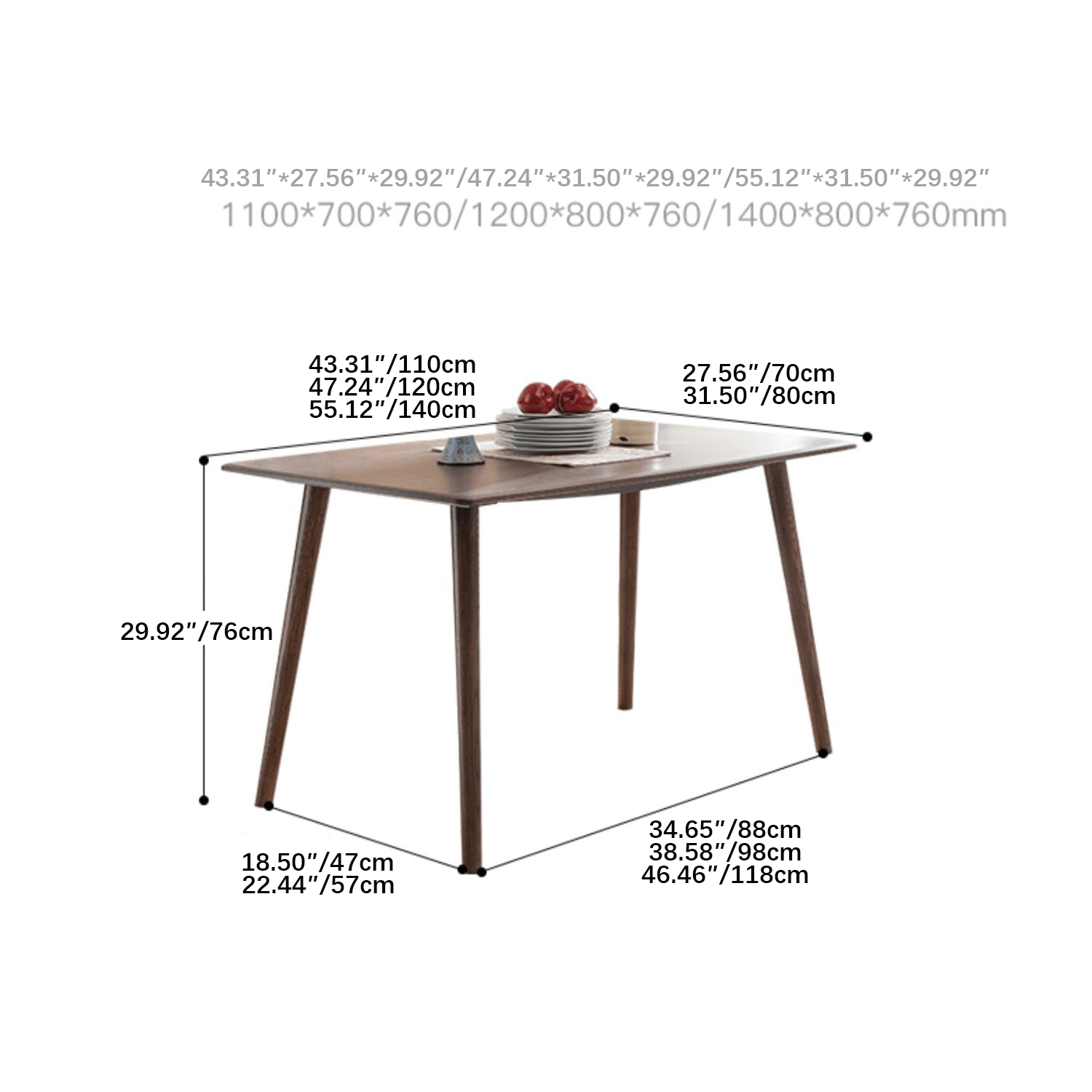 Minimalistic Rectangular Oak Wood Dining Table for 6 People 4 Legs hym-482