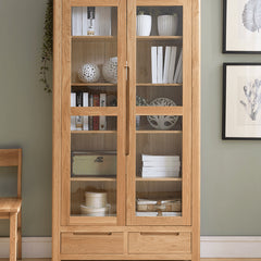 Stunning Brown Oak and Tung Wood Cabinet with Stylish Metal Accents hym-483