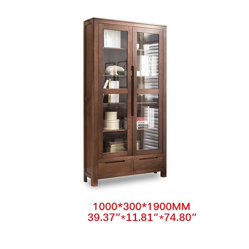 Stunning Brown Oak and Tung Wood Cabinet with Stylish Metal Accents hym-483