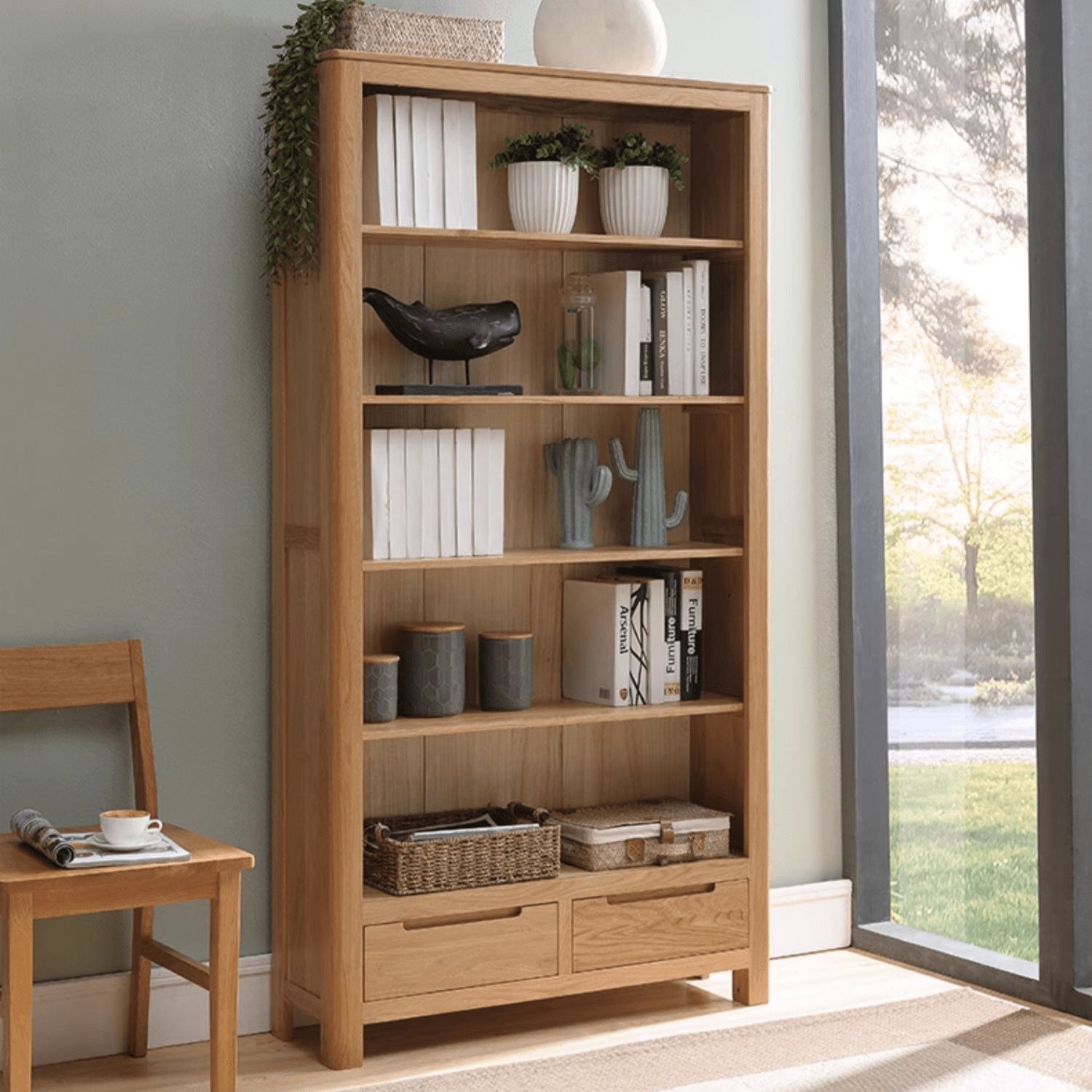 Stunning Brown Oak and Tung Wood Cabinet with Stylish Metal Accents hym-483