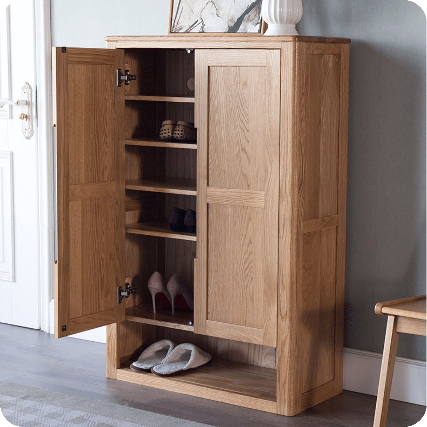 Premium Brown Oak & Tung Wood Cabinet - Natural Wood Finish hym-484