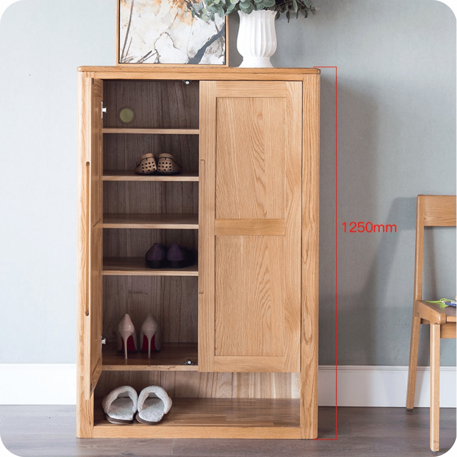 Premium Brown Oak & Tung Wood Cabinet - Natural Wood Finish hym-484