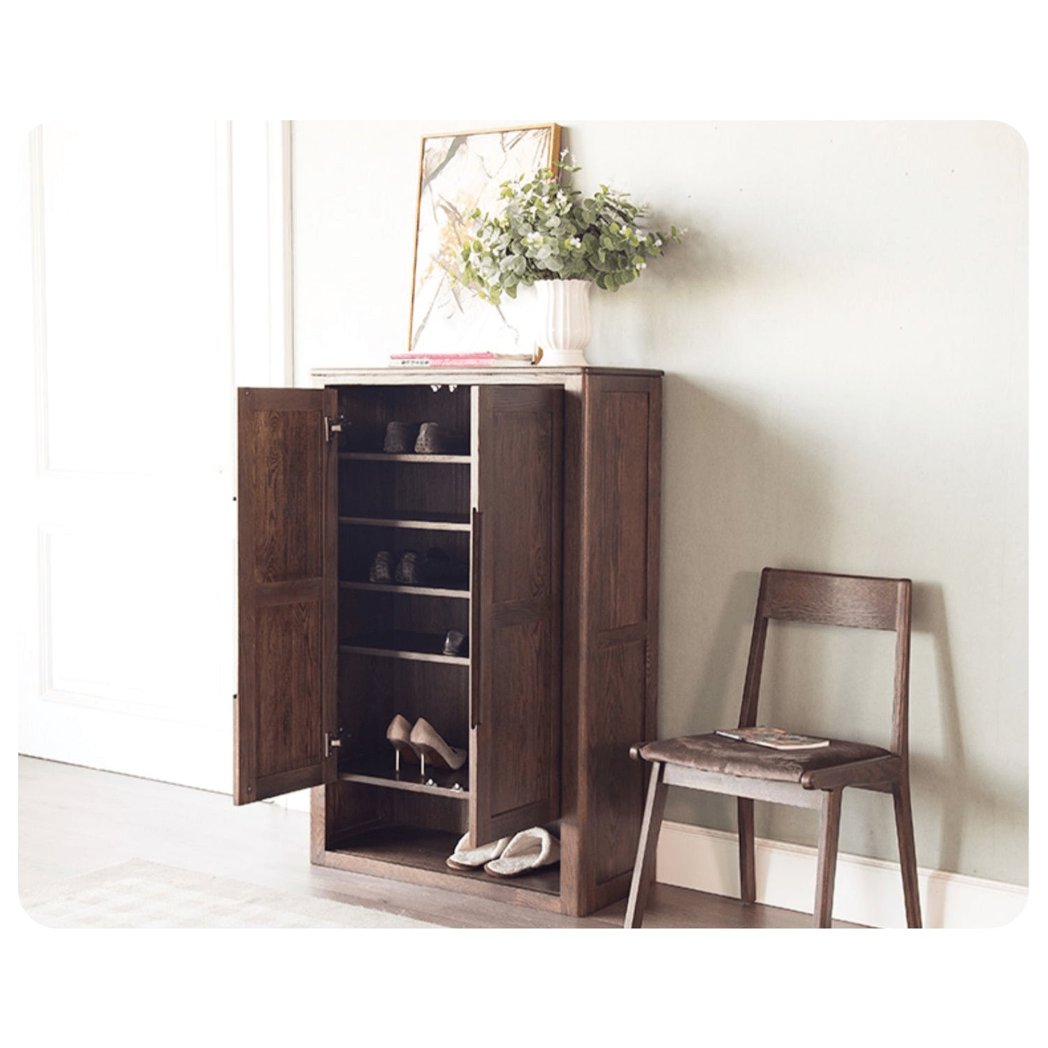 Premium Brown Oak & Tung Wood Cabinet - Natural Wood Finish hym-484