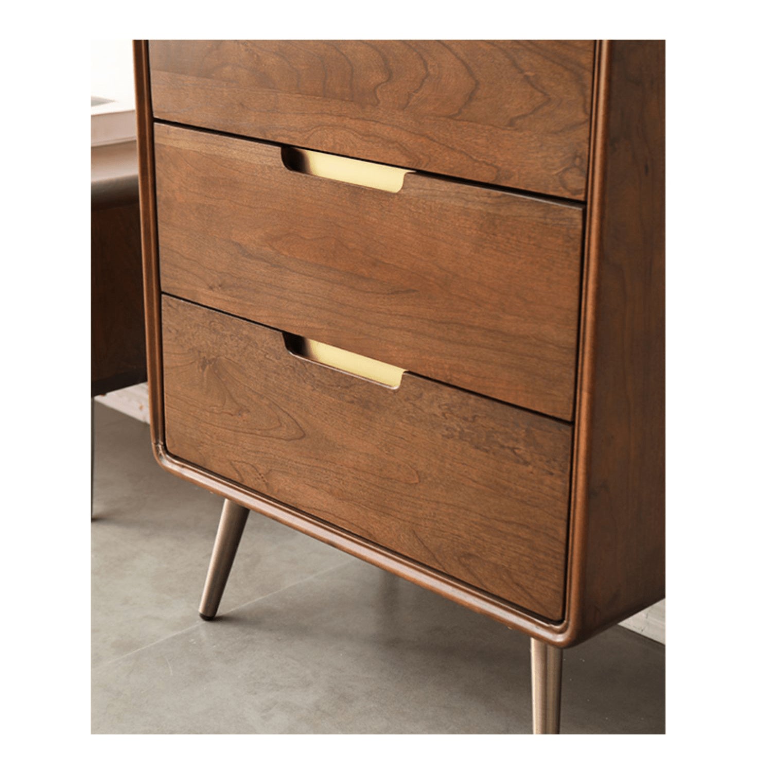 Stylish Brown Tung Wood and Metal Nightstand for Modern Bedrooms hym-487