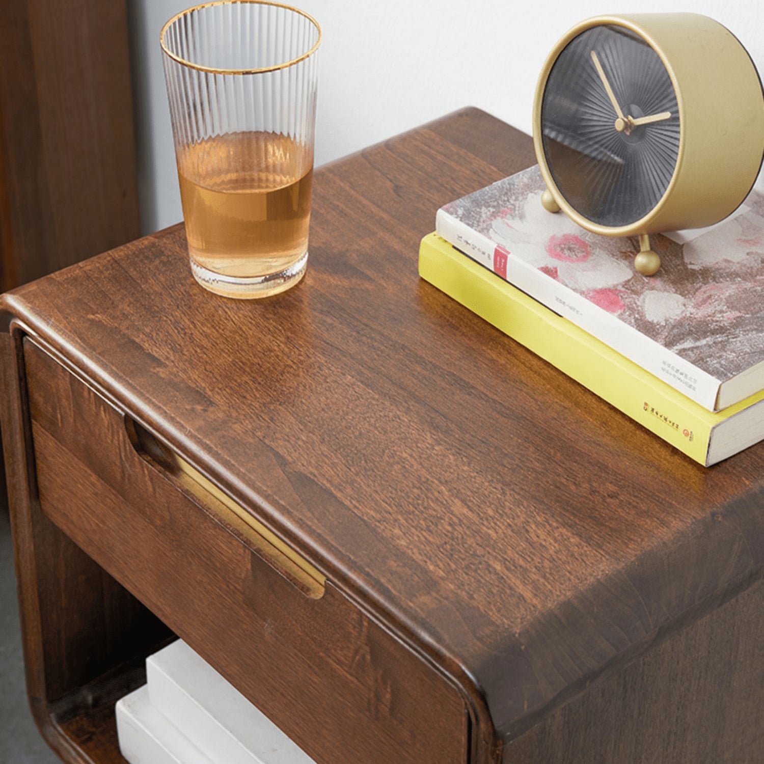 Stylish Brown Tung Wood Nightstand with Durable Metal Accents hym-488