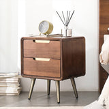 Stylish Nightstand - Brown Tung Wood & Metal Finish hym-489