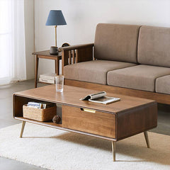 Rectangular Wooden Coffee Table with Drawer Storage and lift-up top - Modern with Metal Legs hym-490