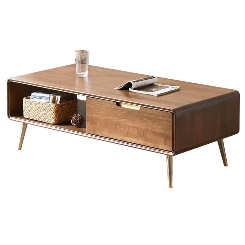 Rectangular Wooden Coffee Table with Drawer Storage and lift-up top - Modern with Metal Legs hym-490