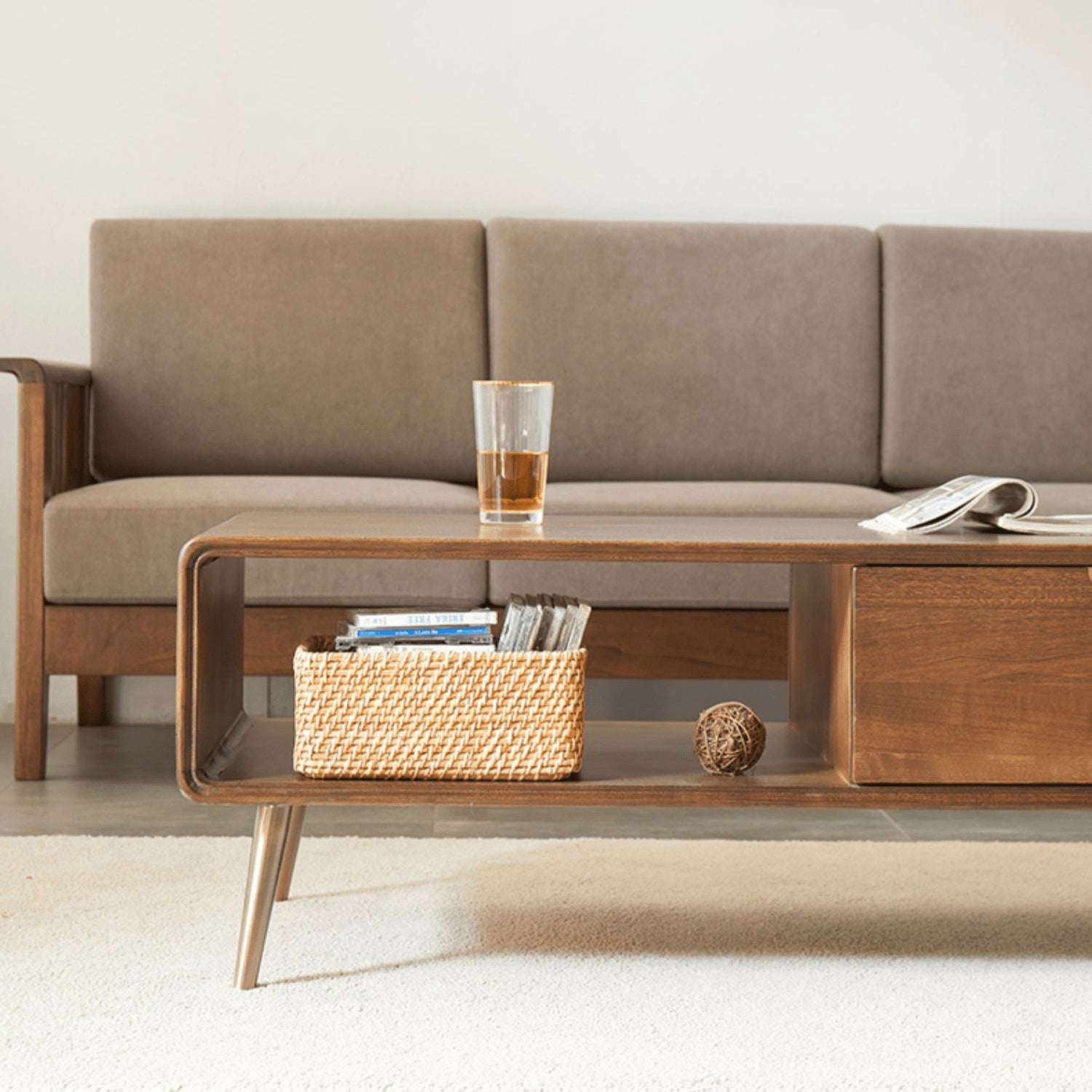 Rectangular Wooden Coffee Table with Drawer Storage and lift-up top - Modern with Metal Legs hym-490