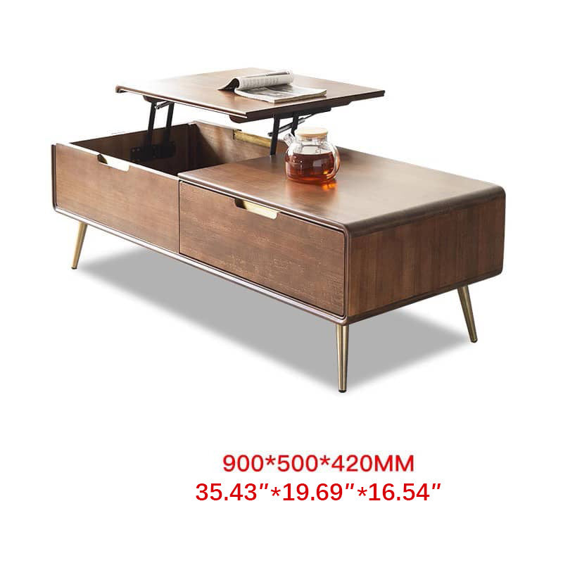 Rectangular Wooden Coffee Table with Drawer Storage and lift-up top - Modern with Metal Legs hym-490