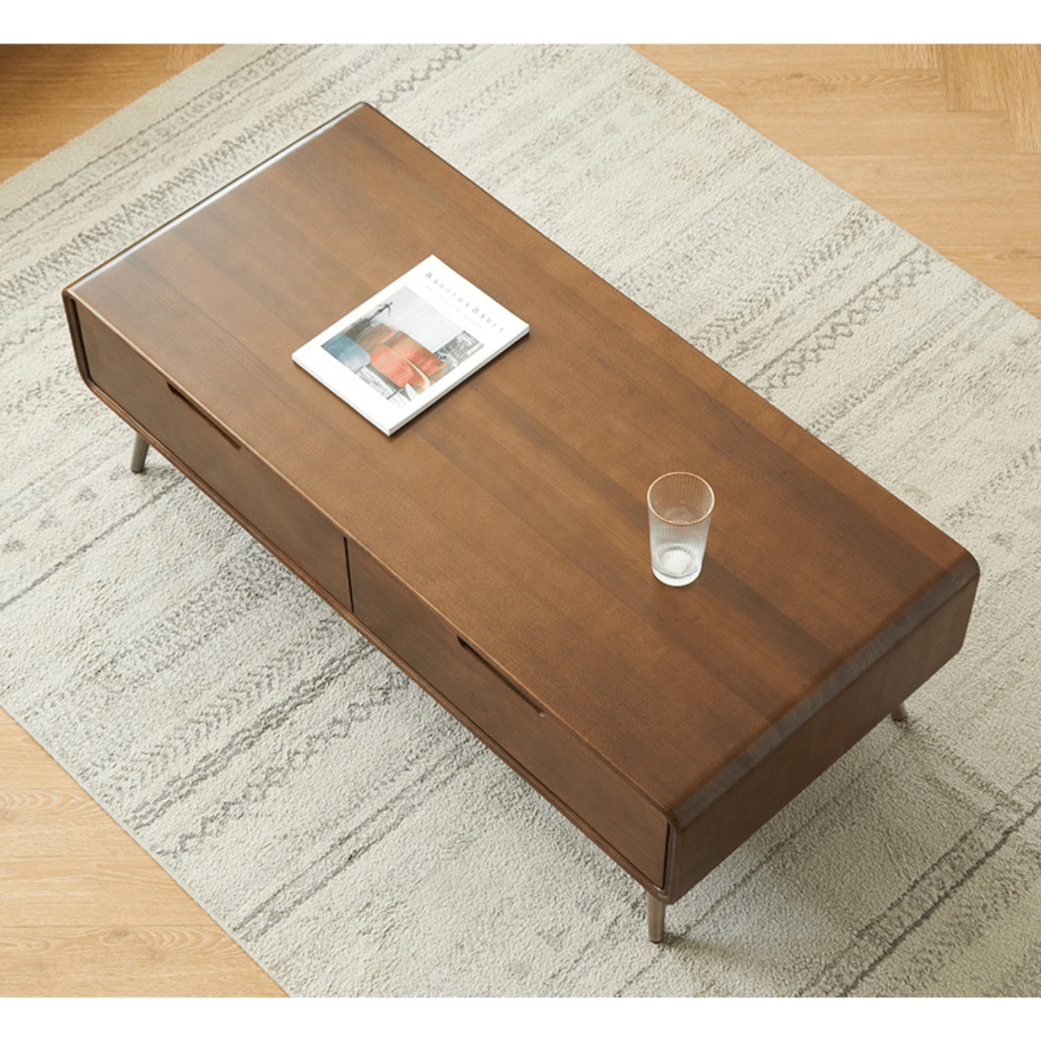 Rectangular Wooden Coffee Table with Drawer Storage and lift-up top - Modern with Metal Legs hym-490