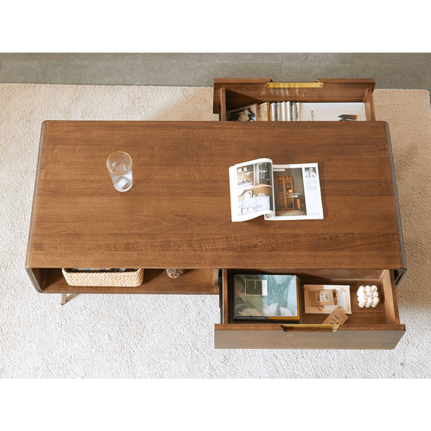 Rectangular Wooden Coffee Table with Drawer Storage and lift-up top - Modern with Metal Legs hym-490