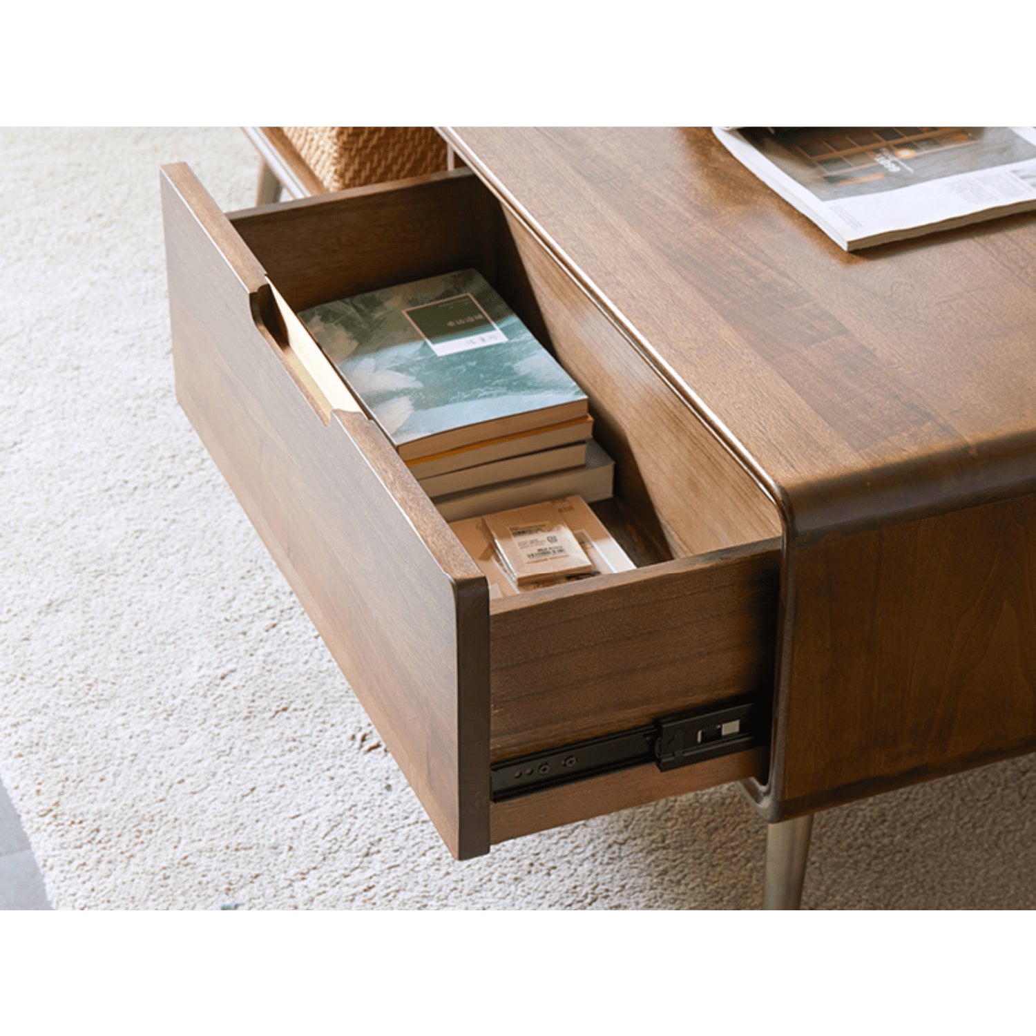 Rectangular Wooden Coffee Table with Drawer Storage and lift-up top - Modern with Metal Legs hym-490