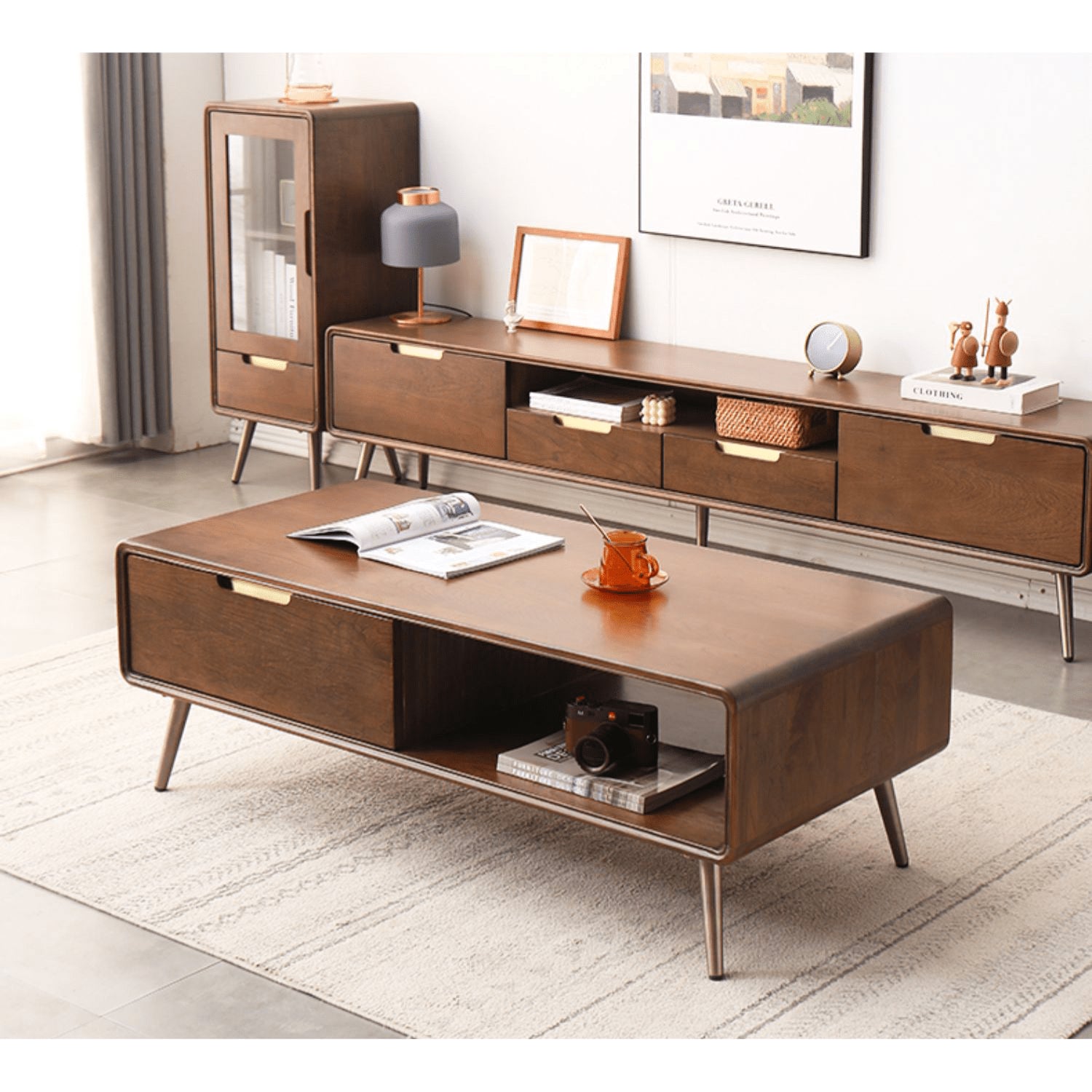 Rectangular Wooden Coffee Table with Drawer Storage and lift-up top - Modern with Metal Legs hym-490