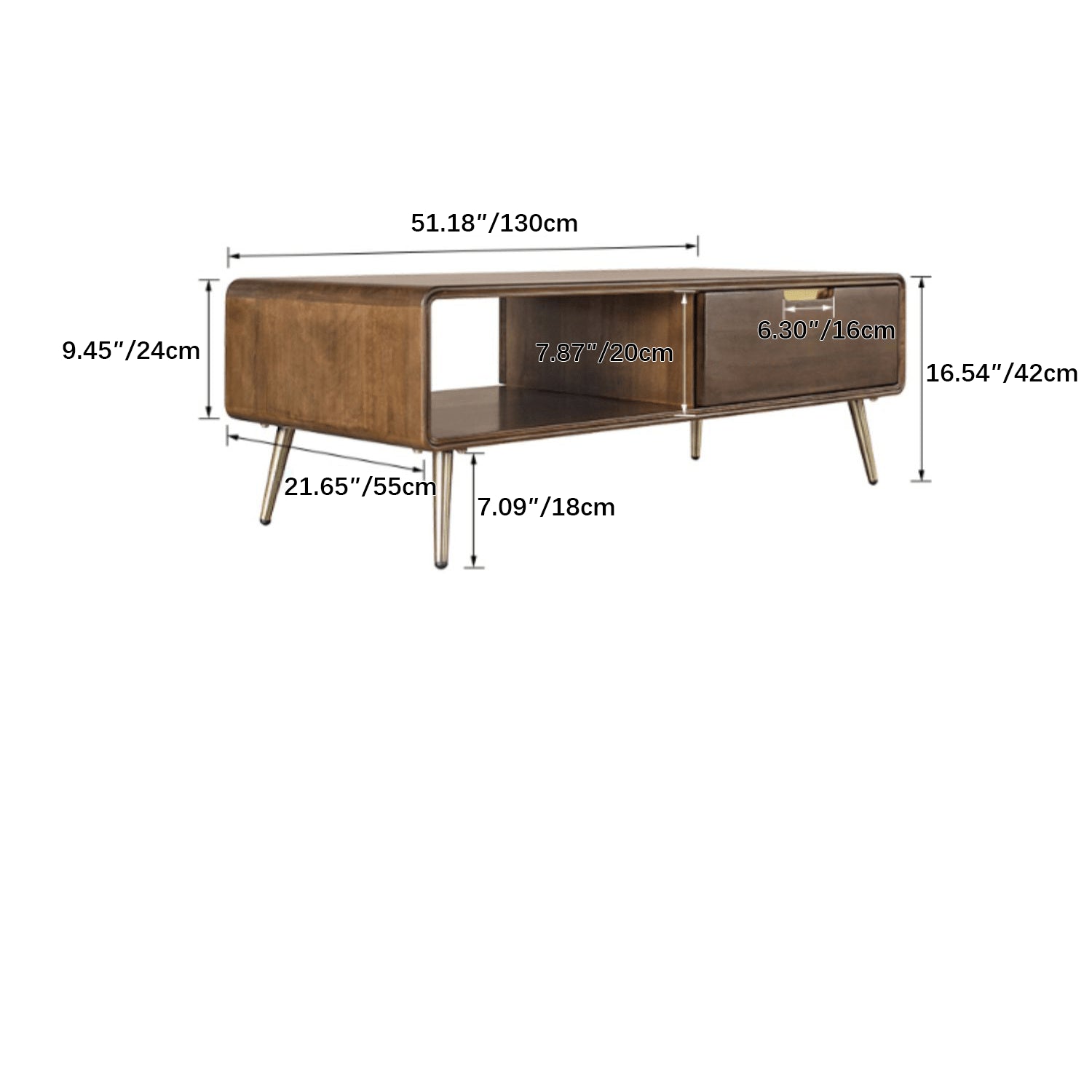 Rectangular Wooden Coffee Table with Drawer Storage and lift-up top - Modern with Metal Legs hym-490