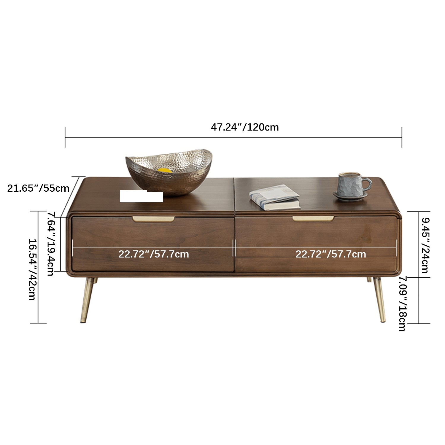 Rectangular Wooden Coffee Table with Drawer Storage and lift-up top - Modern with Metal Legs hym-490