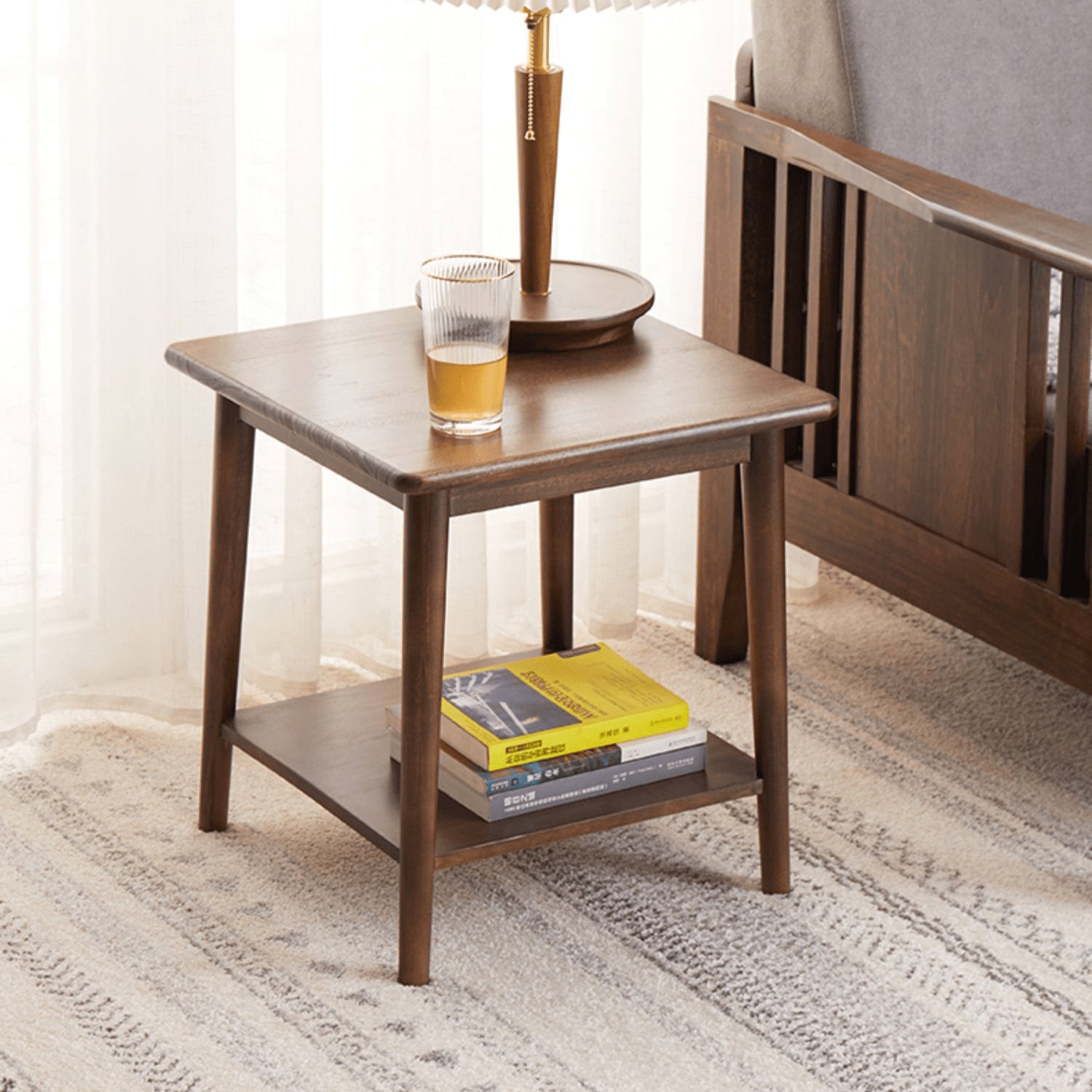 Square Wooden End Table Two-Tier for Storage - Perfect for All Your Rooms hym-491