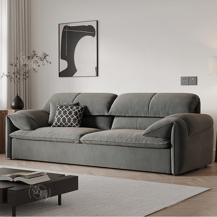 Stylish Solid Wood Sofa with Cotton and Down Cushions in Dark Gray and Beige hyt-1238