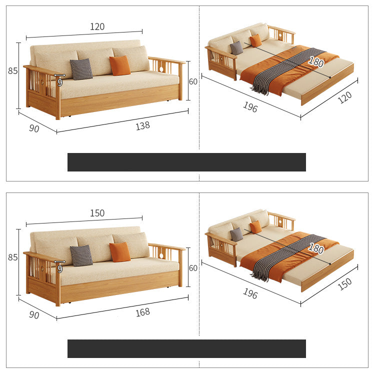 Modern Multi-Color Sofa Bed with Storage in Sturdy Ash Wood Frame - Durable Sleeper Sofa with Cotton Linen Upholstery hyt-1429