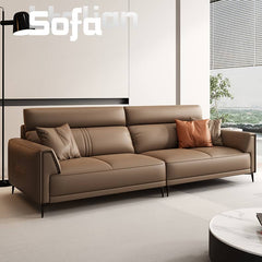 Luxurious Dark Brown Leather Sofa with Pine Wood Frame and Plush Goose Down Cushions - Modern 3-Seater Design hzh-1352