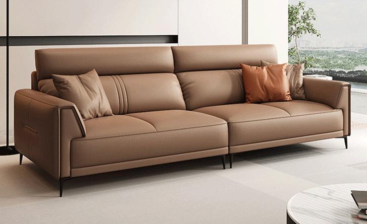 Luxurious Dark Brown Leather Sofa with Pine Wood Frame and Plush Goose Down Cushions - Modern 3-Seater Design hzh-1352