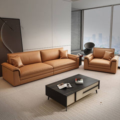 Luxurious Orange Leather Sofa with Sturdy Pine Wood Frame & Down Filling Cushions - Durable & Modern Design hzh-1353