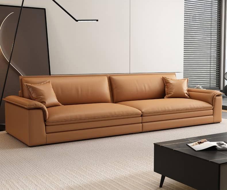 Luxurious Orange Leather Sofa with Sturdy Pine Wood Frame & Down Filling Cushions - Durable & Modern Design hzh-1353