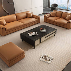 Luxurious Orange Leather Sofa with Sturdy Pine Wood Frame & Down Filling Cushions - Durable & Modern Design hzh-1353