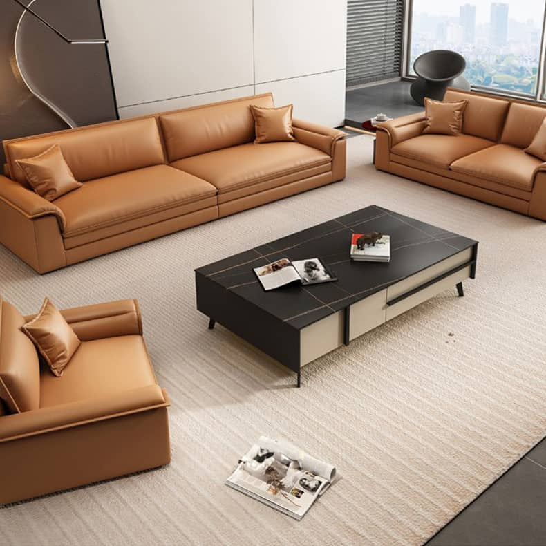 Luxurious Orange Leather Sofa with Sturdy Pine Wood Frame & Down Filling Cushions - Durable & Modern Design hzh-1353