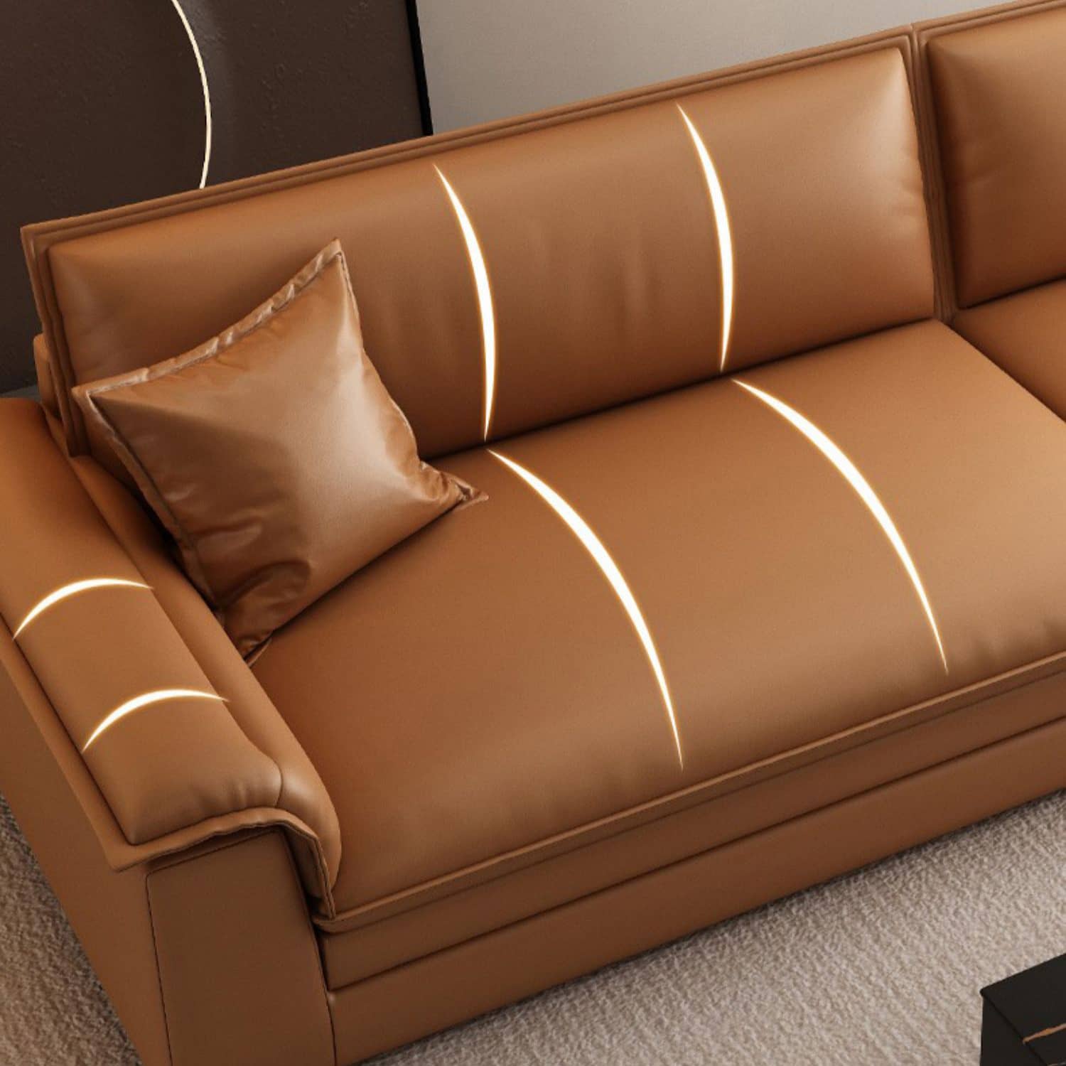 Luxurious Orange Leather Sofa with Sturdy Pine Wood Frame & Down Filling Cushions - Durable & Modern Design hzh-1353