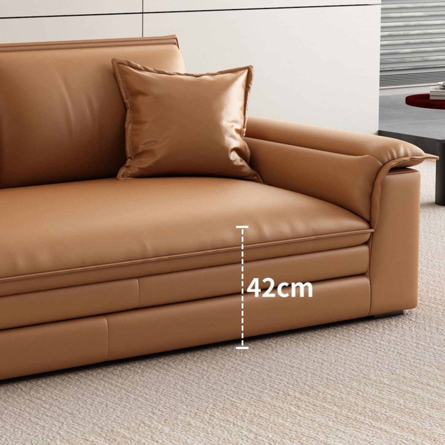 Luxurious Orange Leather Sofa with Sturdy Pine Wood Frame & Down Filling Cushions - Durable & Modern Design hzh-1353