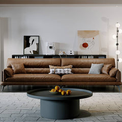 Luxurious Brown Leather Sofa with Pine Wood Frame and Down Filling Cushions hzh-1354