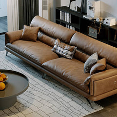 Luxurious Brown Leather Sofa with Pine Wood Frame and Down Filling Cushions hzh-1354