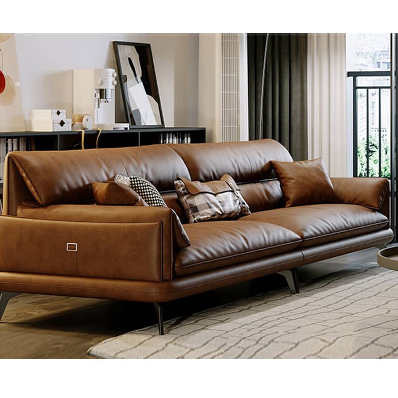 Luxurious Brown Leather Sofa with Pine Wood Frame and Down Filling Cushions hzh-1354