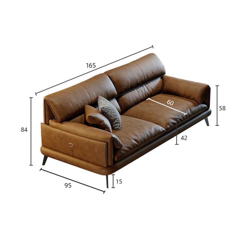 Luxurious Brown Leather Sofa with Pine Wood Frame and Down Filling Cushions hzh-1354