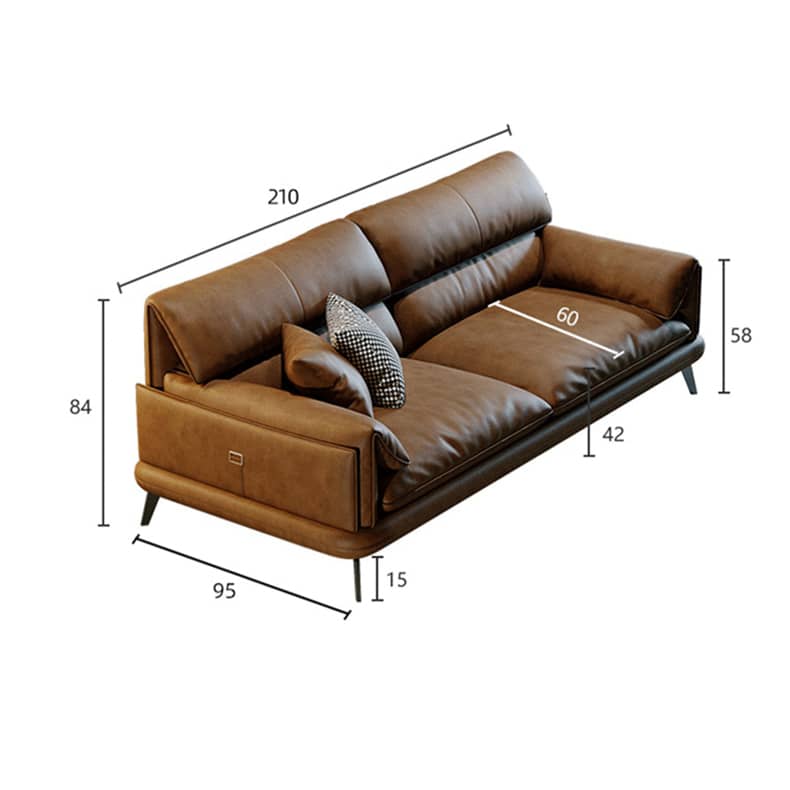 Luxurious Brown Leather Sofa with Pine Wood Frame and Down Filling Cushions hzh-1354