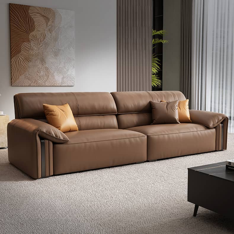 Luxurious Brown Faux Leather Sofa with Pine Wood Frame & Plush Down Cushions for Living Room hzh-1357