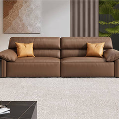 Luxurious Brown Faux Leather Sofa with Pine Wood Frame & Plush Down Cushions for Living Room hzh-1357